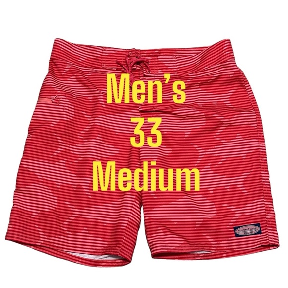 Men's Vineyard Vines 33 Swim Shorts Trunks Board Hybrid Red Pink Drawstring EUC - Picture 2 of 9